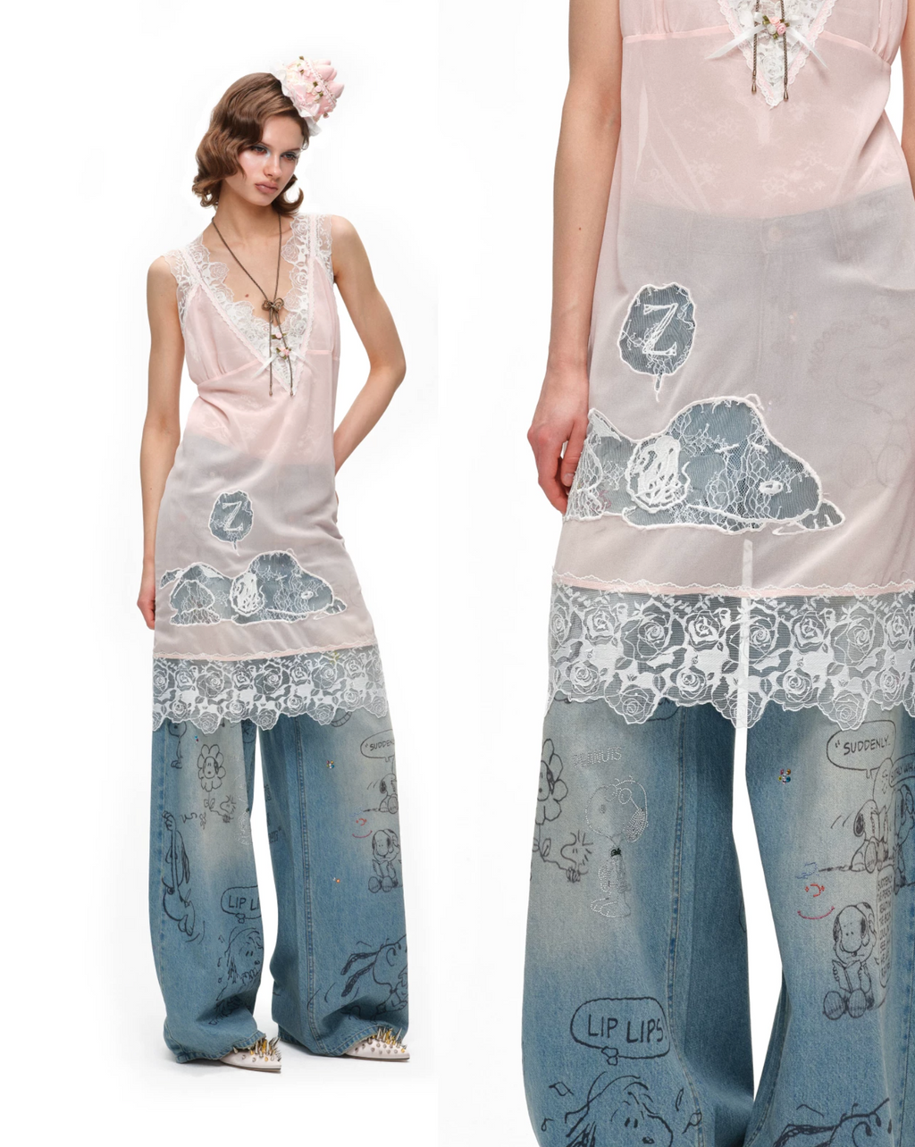 PEANUTS DOODLE BAGGY JEANS