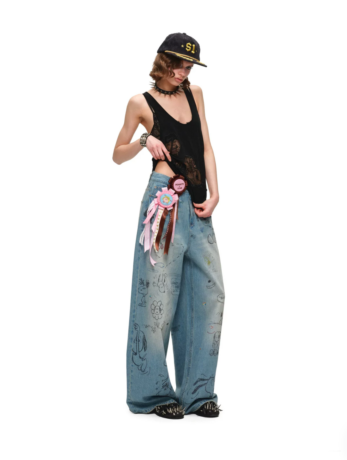 PEANUTS DOODLE BAGGY JEANS