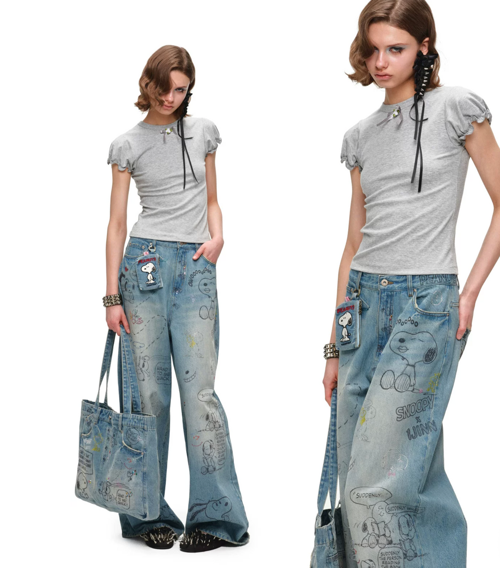 PEANUTS DOODLE BAGGY JEANS