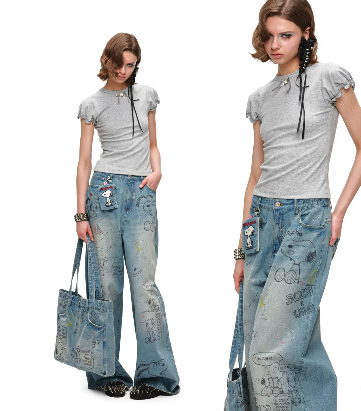 PEANUTS DOODLE BAGGY JEANS