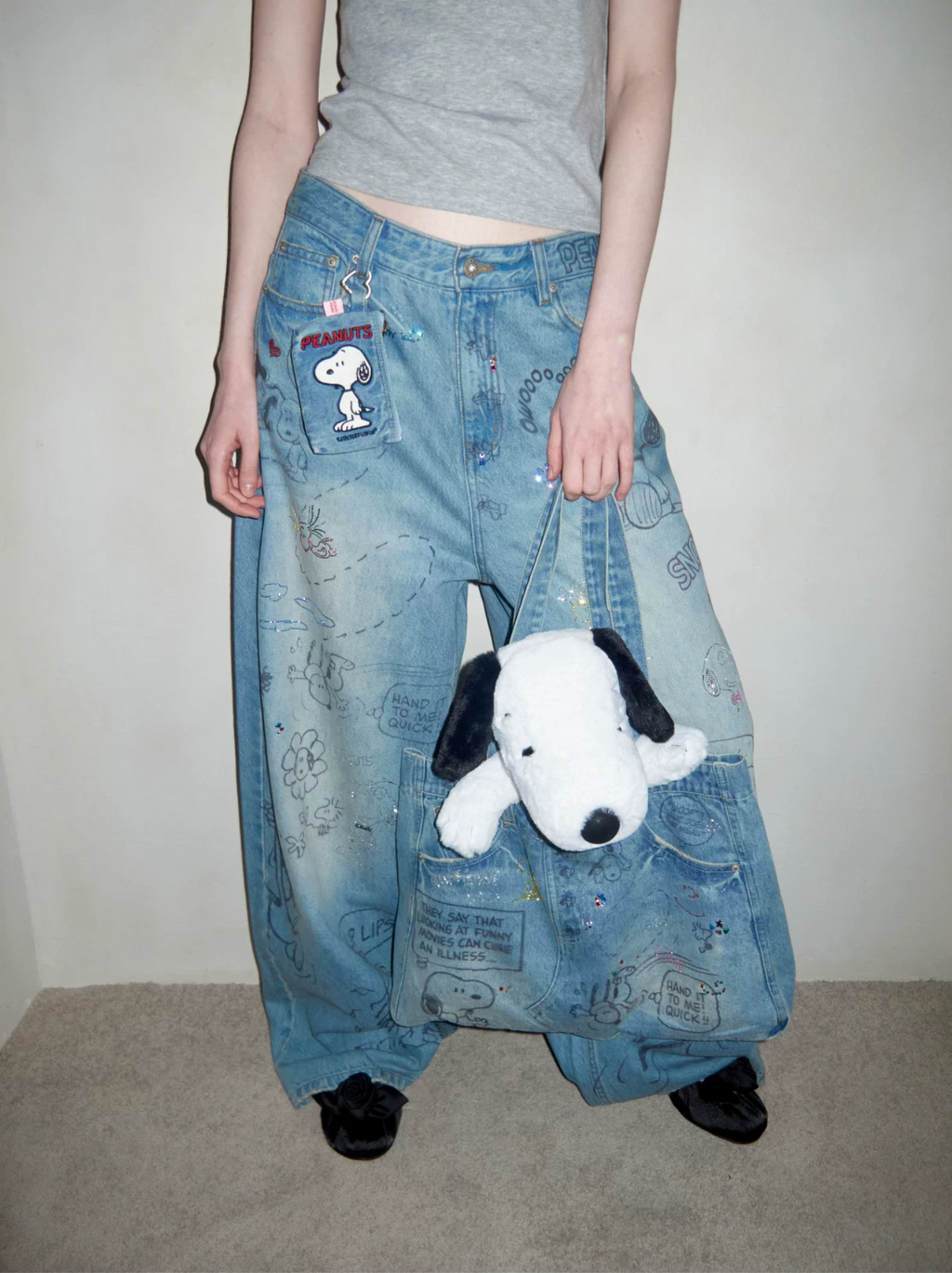 PEANUTS DOODLE BAGGY JEANS