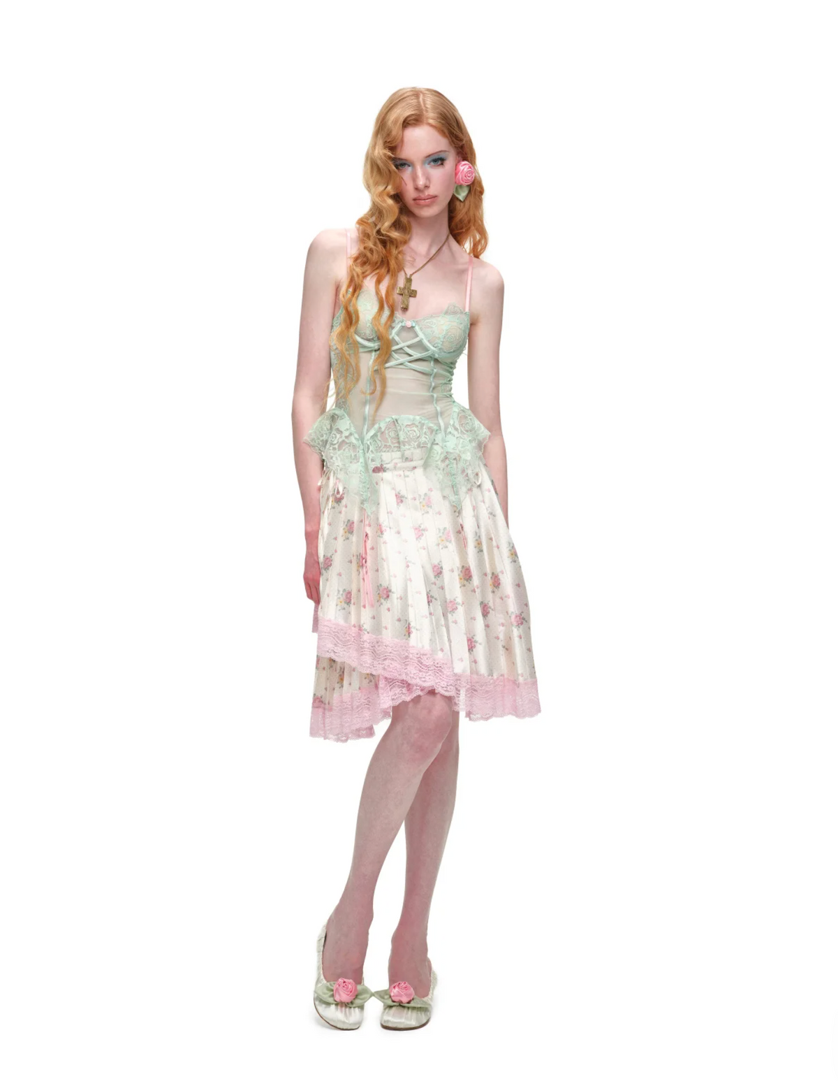 ASYMMETRIC LACE PLEATED MIDI SKIRT – 3colors