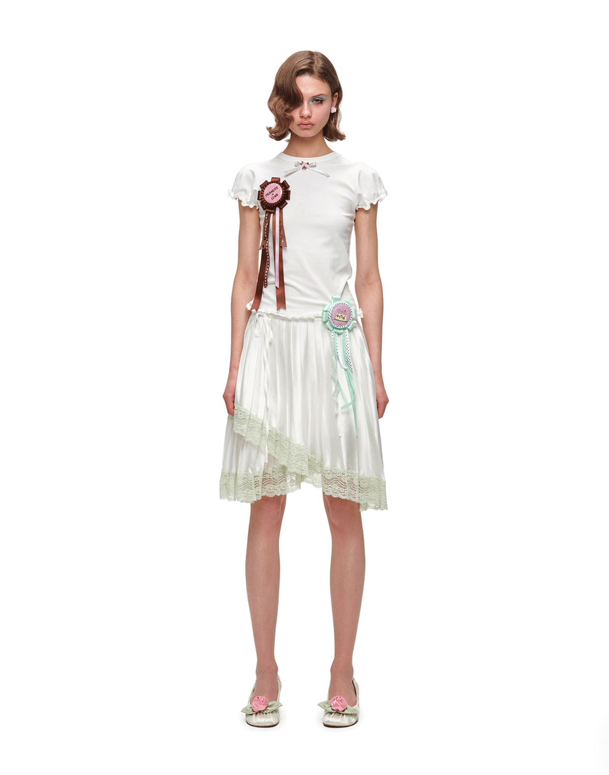 ASYMMETRIC LACE PLEATED MIDI SKIRT – 3colors