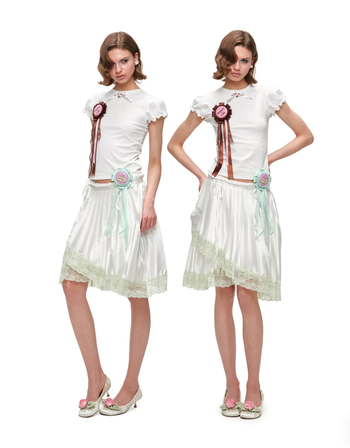 ASYMMETRIC LACE PLEATED MIDI SKIRT – 3colors