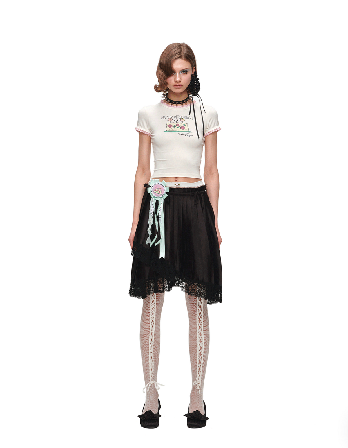 ASYMMETRIC LACE PLEATED MIDI SKIRT – 3colors