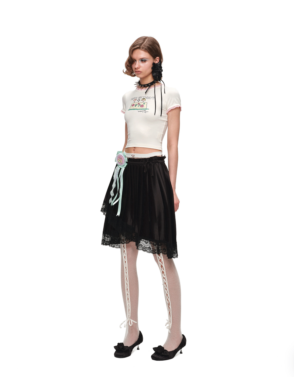ASYMMETRIC LACE PLEATED MIDI SKIRT – 3colors