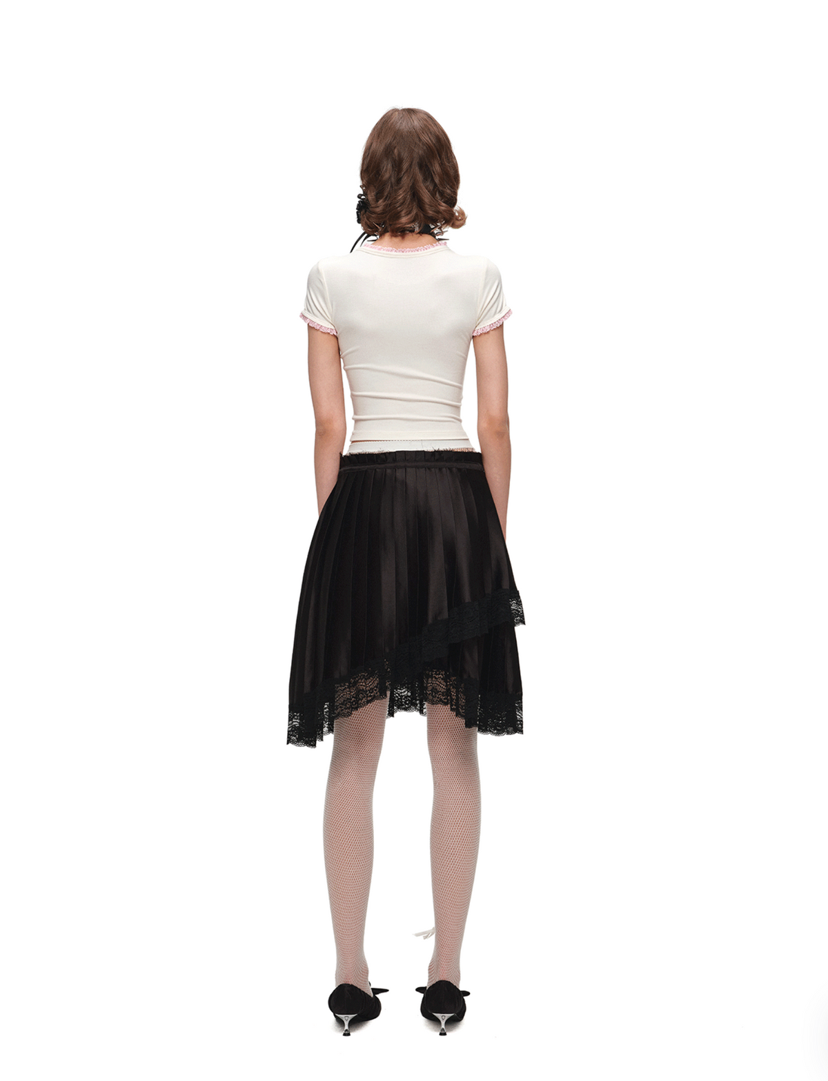 ASYMMETRIC LACE PLEATED MIDI SKIRT – 3colors
