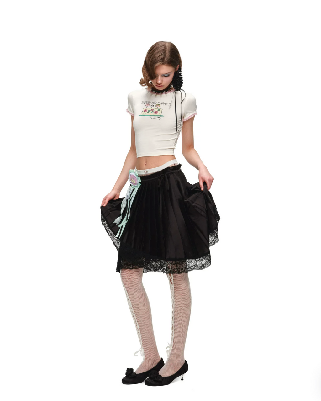 PEANUTS LACE-TRIM BABY TEE – 5colors