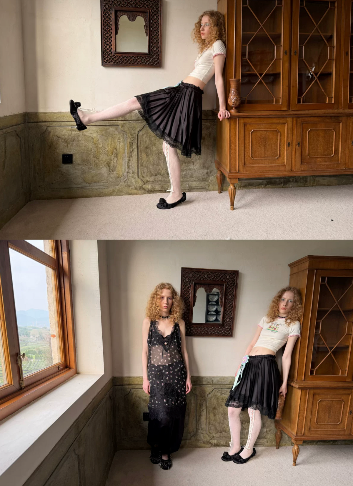 ASYMMETRIC LACE PLEATED MIDI SKIRT – 3colors
