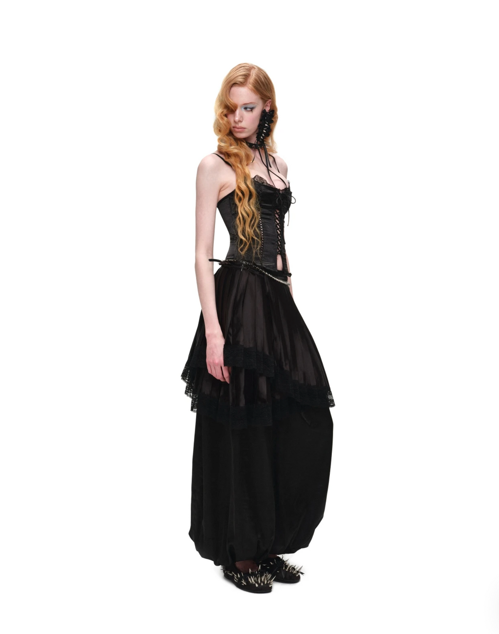 ASYMMETRIC LACE PLEATED MIDI SKIRT – 3colors