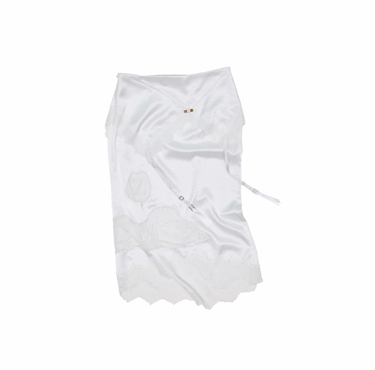 SLEEPING SNOOPY DOG ASYMMETRIC LACE SATIN MIDI SKIRT