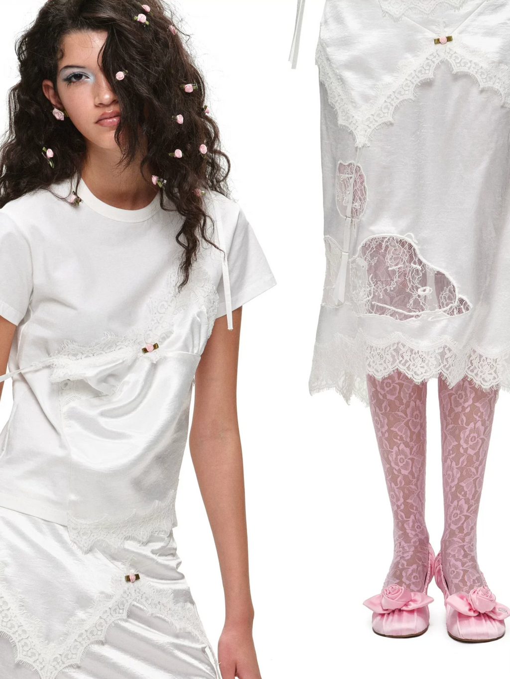 SLEEPING SNOOPY DOG ASYMMETRIC LACE SATIN MIDI SKIRT