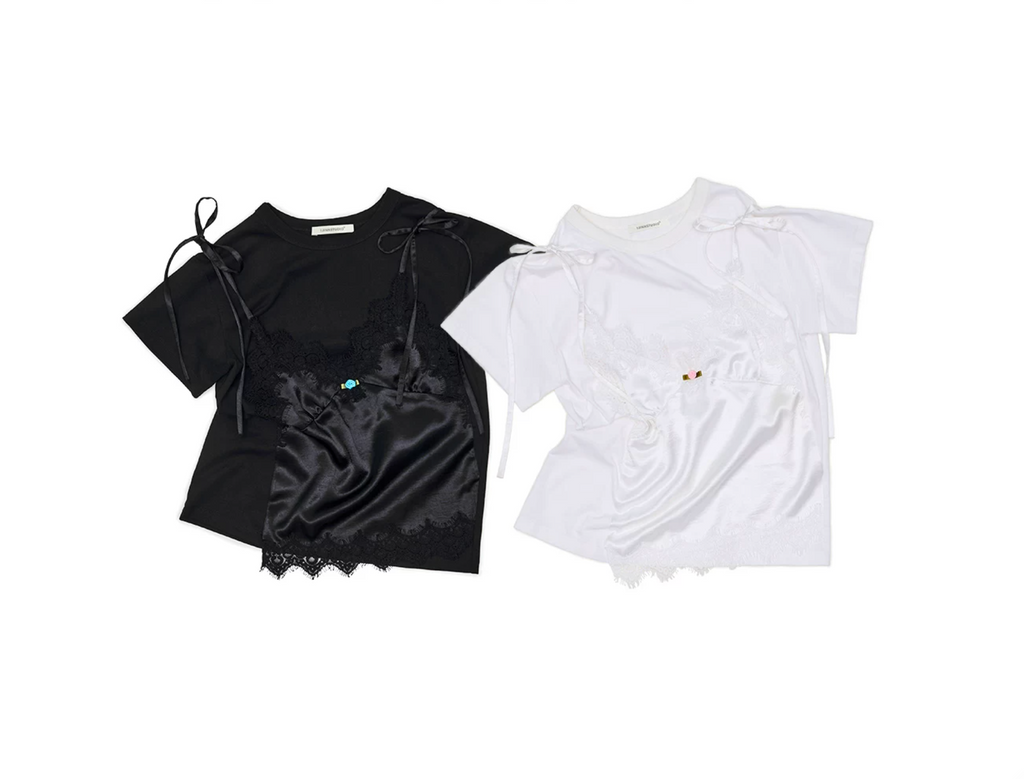 LACE SATIN LAYERED T-SHIRT – 2colors
