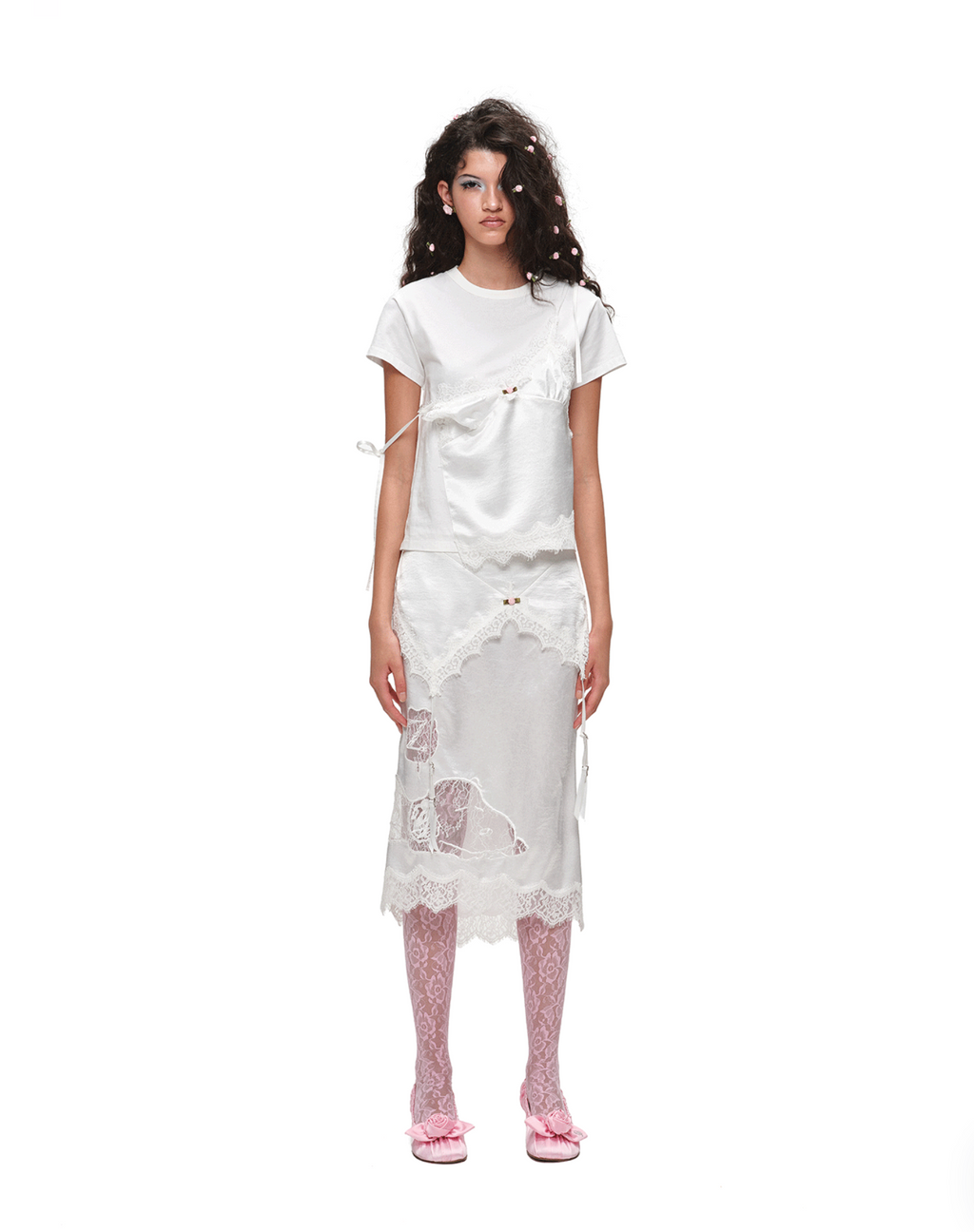 LACE SATIN LAYERED T-SHIRT – 2colors