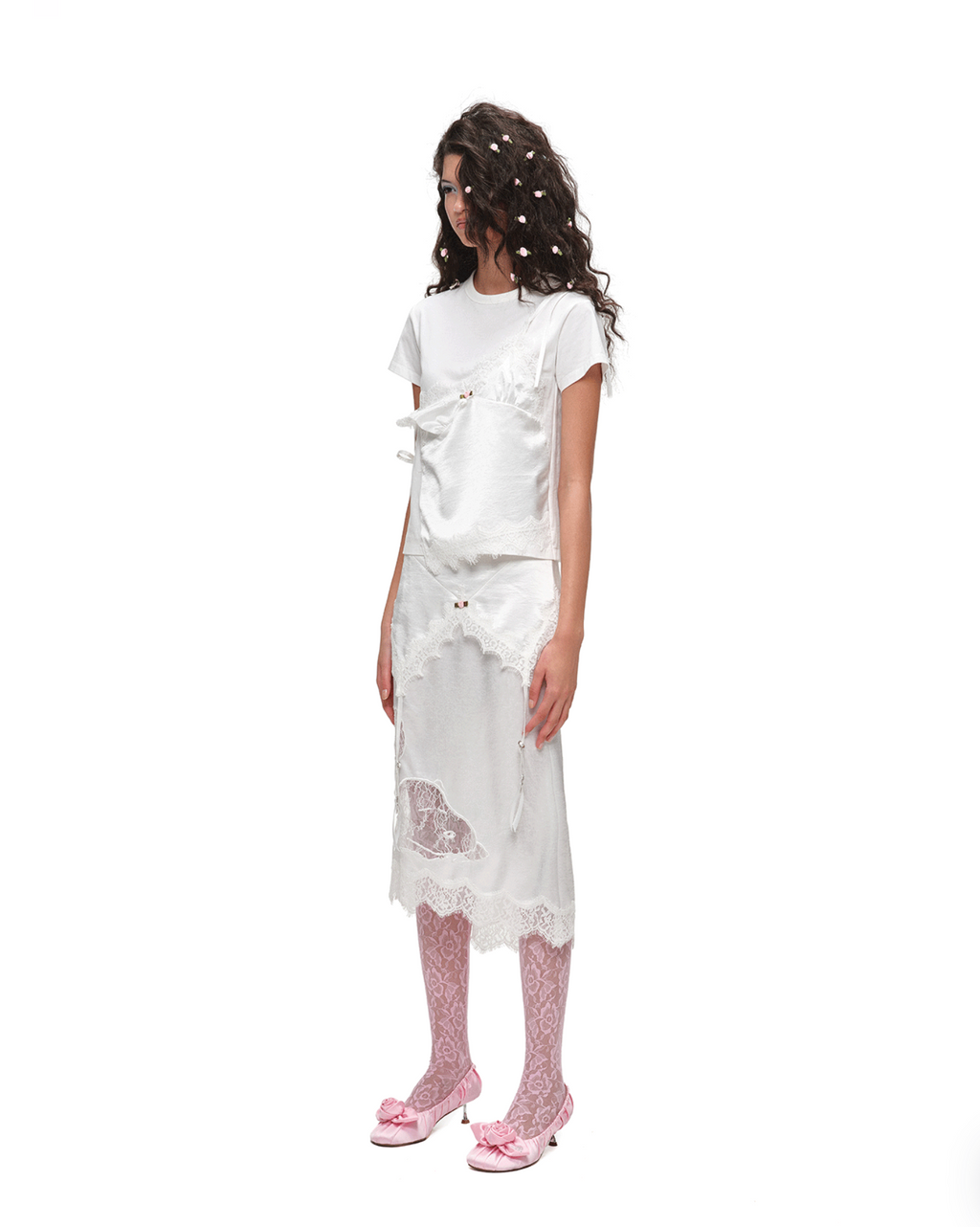 LACE SATIN LAYERED T-SHIRT – 2colors