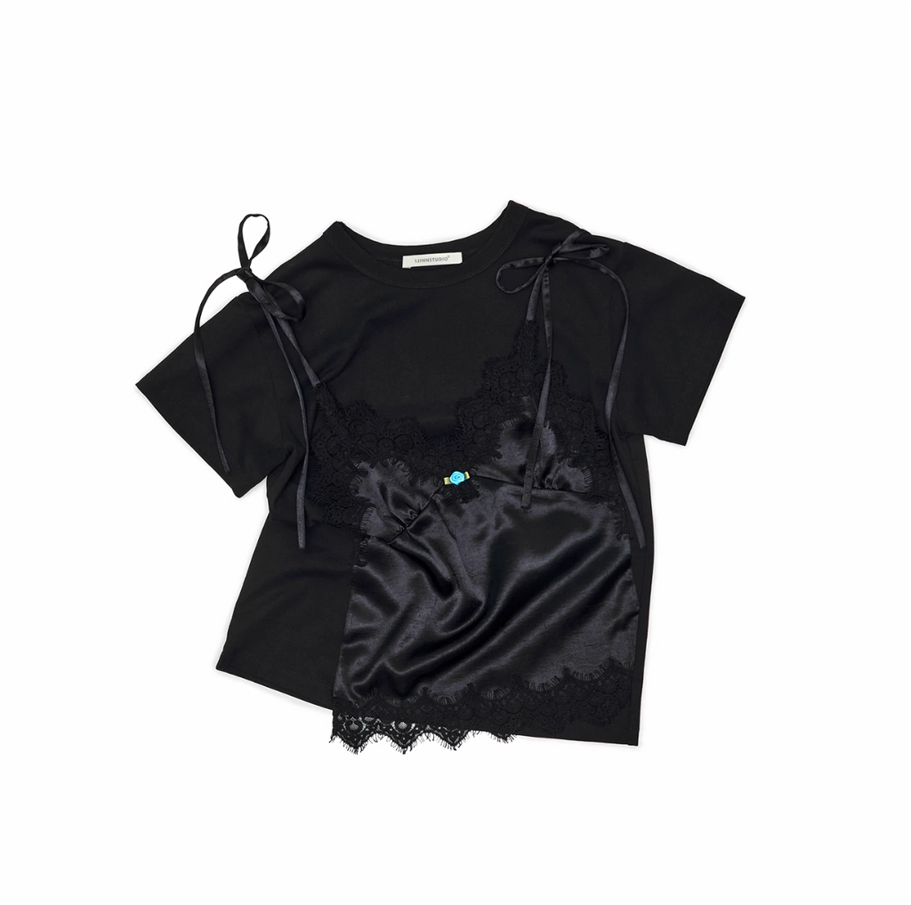 LACE SATIN LAYERED T-SHIRT – 2colors