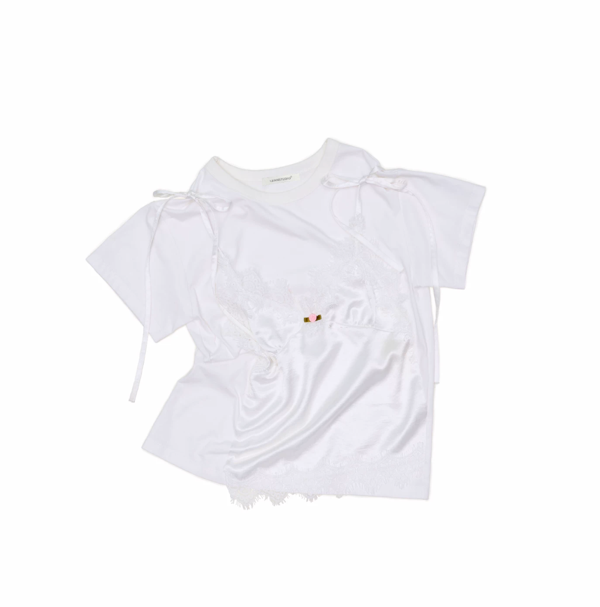 LACE SATIN LAYERED T-SHIRT – 2colors