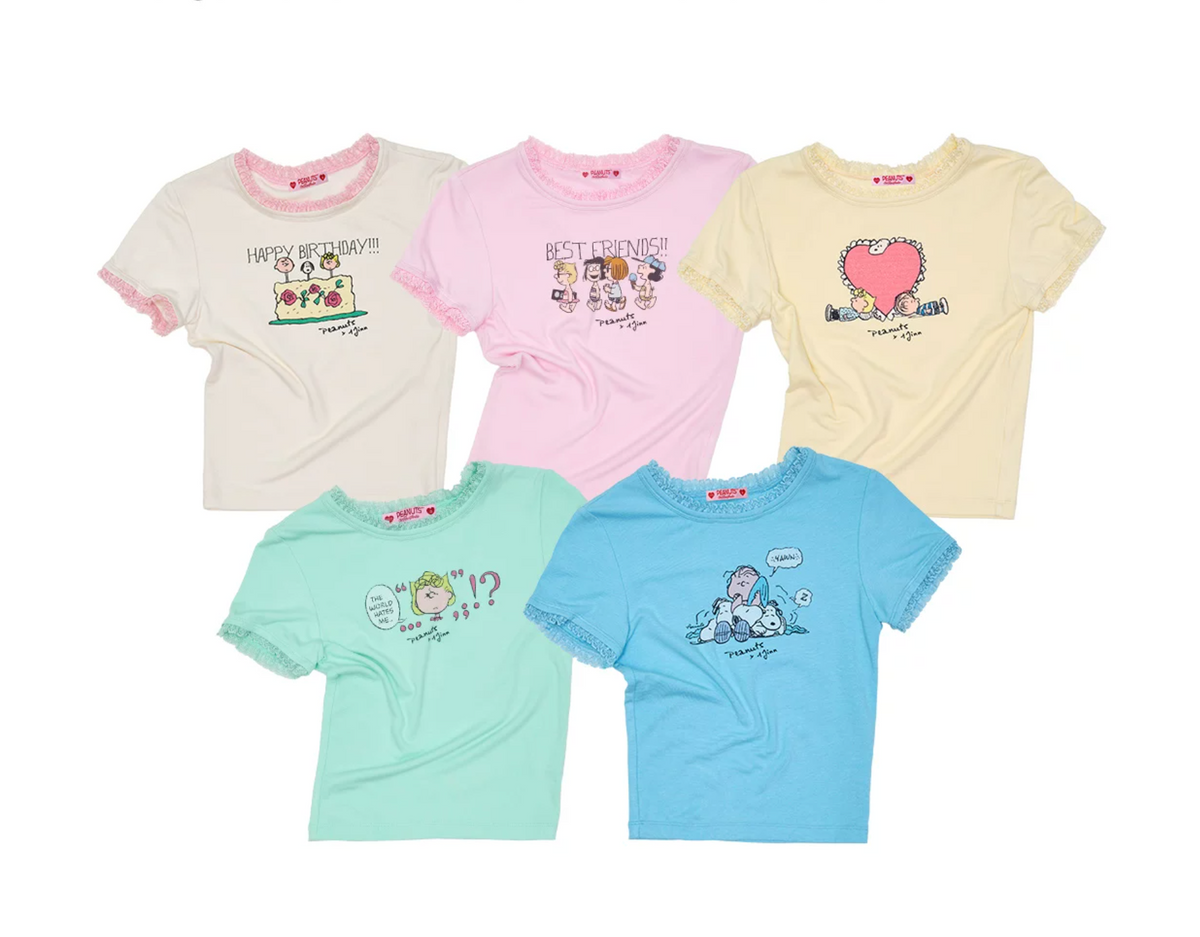 PEANUTS LACE-TRIM BABY TEE – 5colors