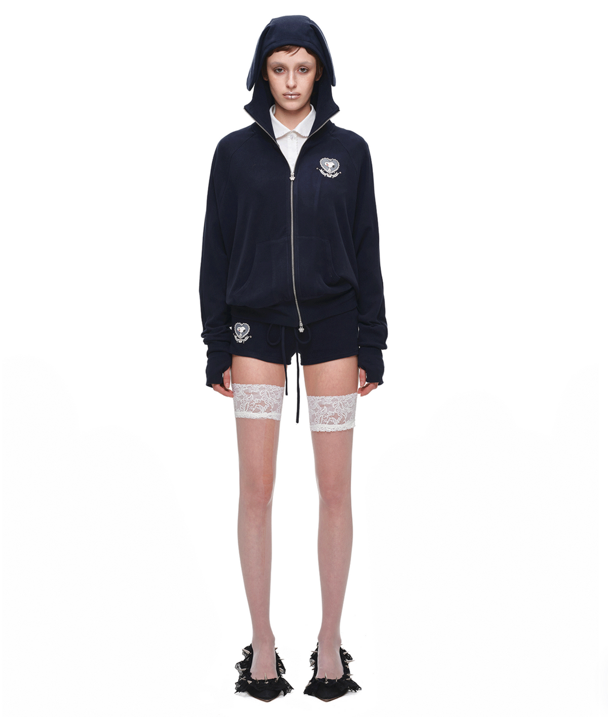 BUNNY EAR ZIP-UP HOODIE & DRAWSTRING MINI SHORTS SET – 2colors
