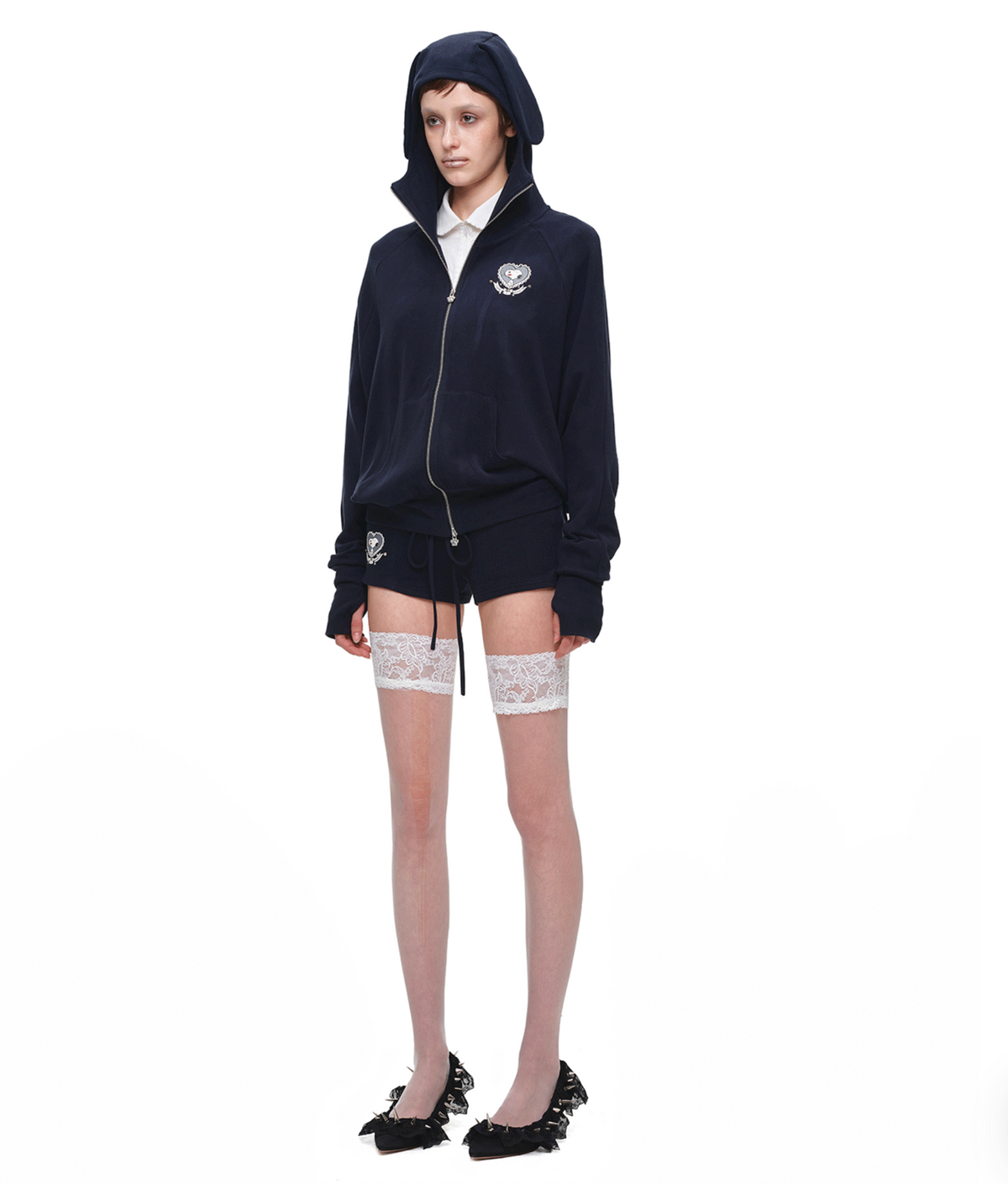 BUNNY EAR ZIP-UP HOODIE & DRAWSTRING MINI SHORTS SET – 2colors