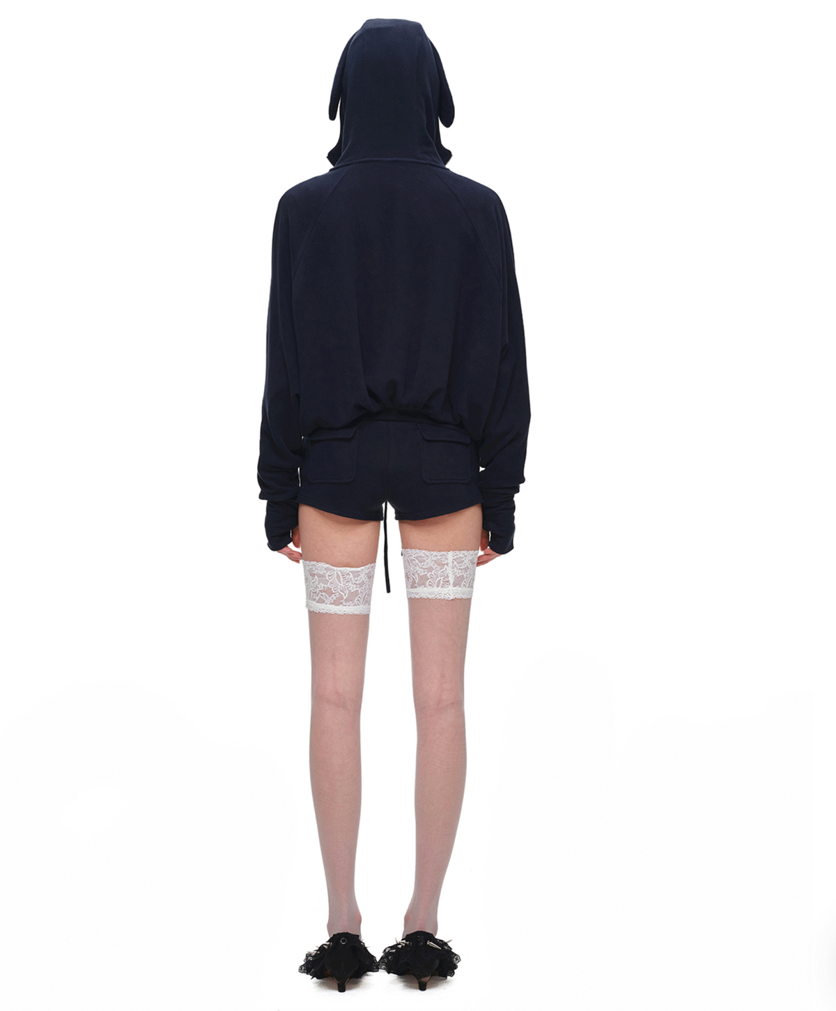 BUNNY EAR ZIP-UP HOODIE & DRAWSTRING MINI SHORTS SET – 2colors