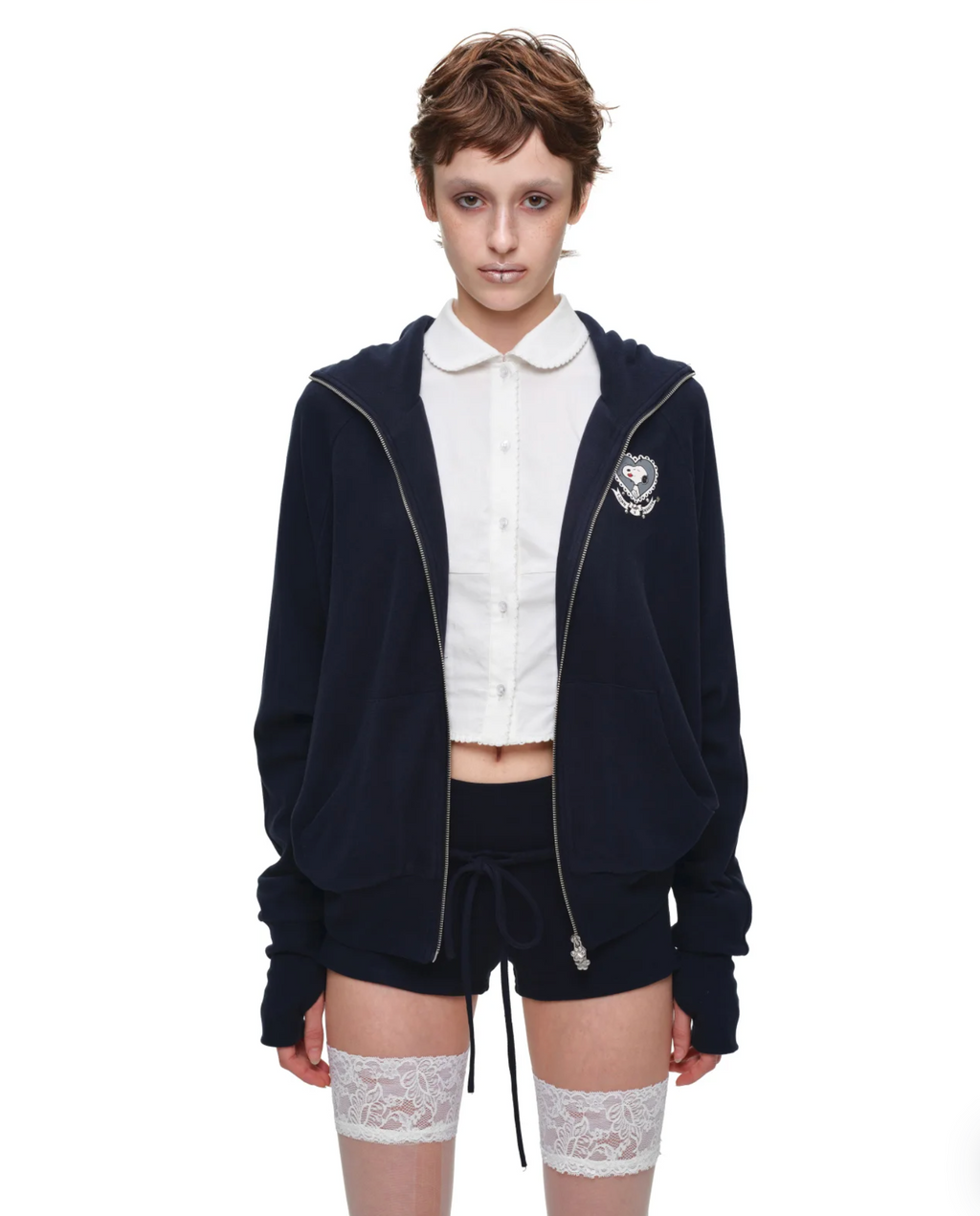 BUNNY EAR ZIP-UP HOODIE & DRAWSTRING MINI SHORTS SET – 2colors