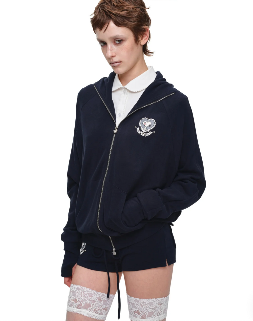BUNNY EAR ZIP-UP HOODIE & DRAWSTRING MINI SHORTS SET – 2colors
