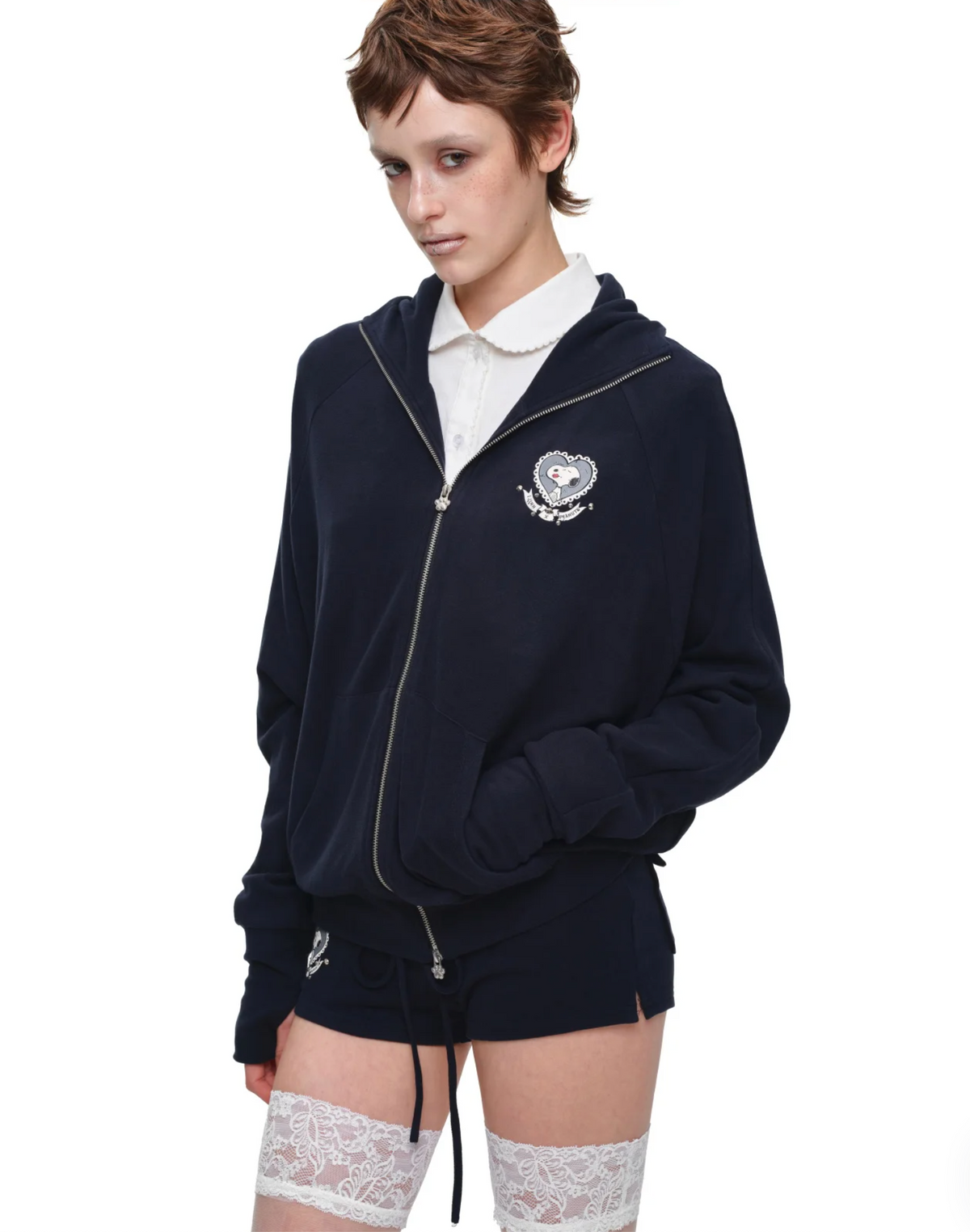 BUNNY EAR ZIP-UP HOODIE & DRAWSTRING MINI SHORTS SET – 2colors