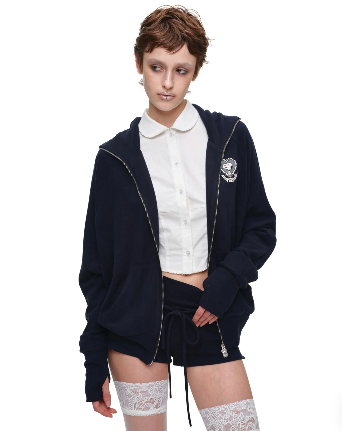 BUNNY EAR ZIP-UP HOODIE & DRAWSTRING MINI SHORTS SET – 2colors