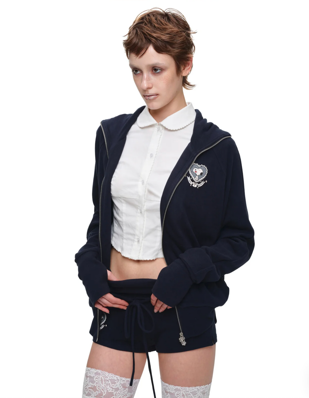 BUNNY EAR ZIP-UP HOODIE & DRAWSTRING MINI SHORTS SET – 2colors