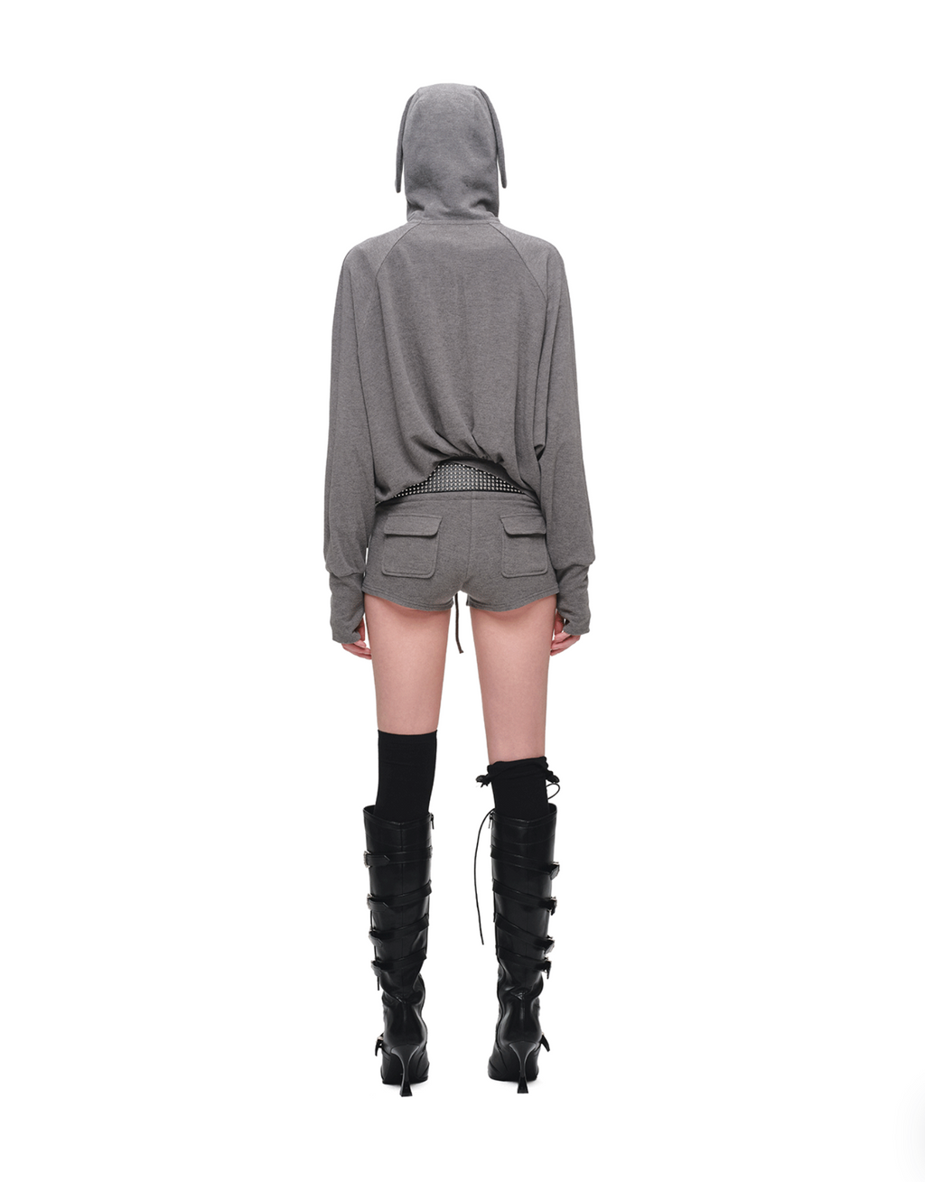 BUNNY EAR ZIP-UP HOODIE & DRAWSTRING MINI SHORTS SET – 2colors