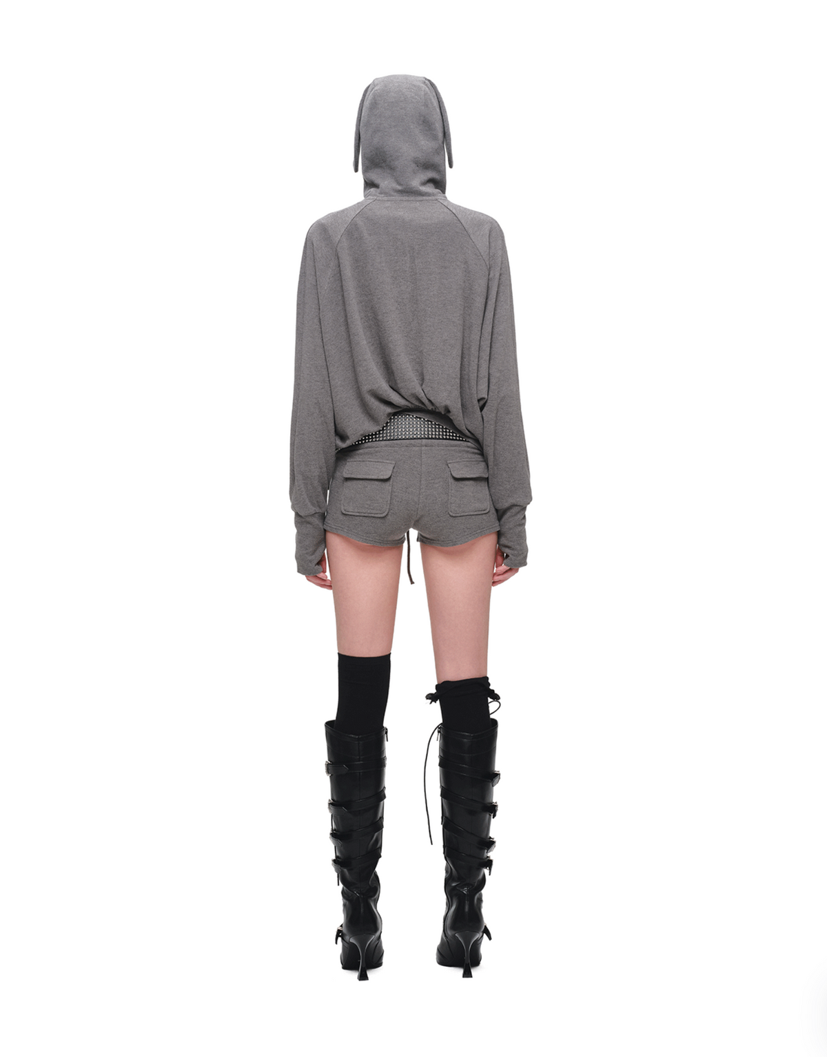 BUNNY EAR ZIP-UP HOODIE & DRAWSTRING MINI SHORTS SET – 2colors