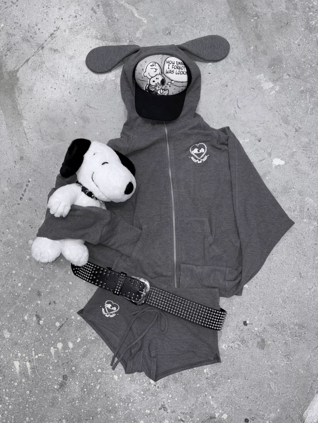 BUNNY EAR ZIP-UP HOODIE & DRAWSTRING MINI SHORTS SET – 2colors
