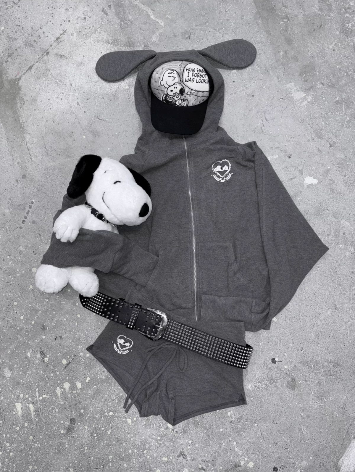 BUNNY EAR ZIP-UP HOODIE & DRAWSTRING MINI SHORTS SET – 2colors