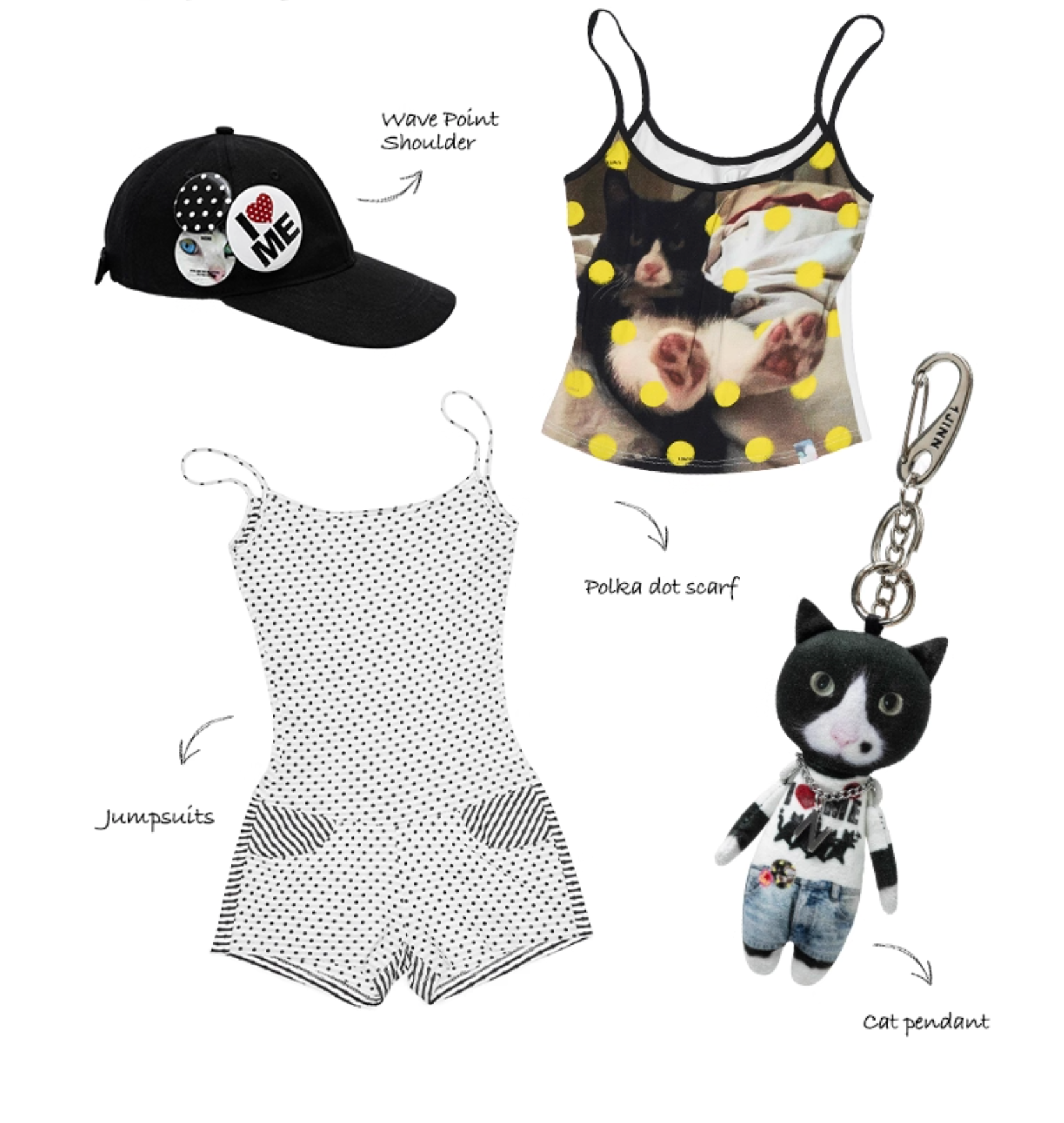 POLKAドット柄 ブラックキャットキャミソール