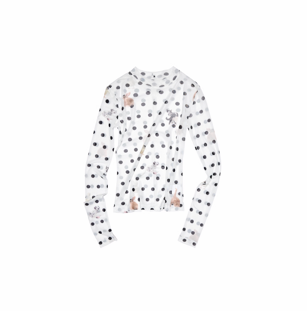 🇯🇵MOKAアニマルモチーフ ドット柄シアーロングスリーブトップス ♱ 全2色