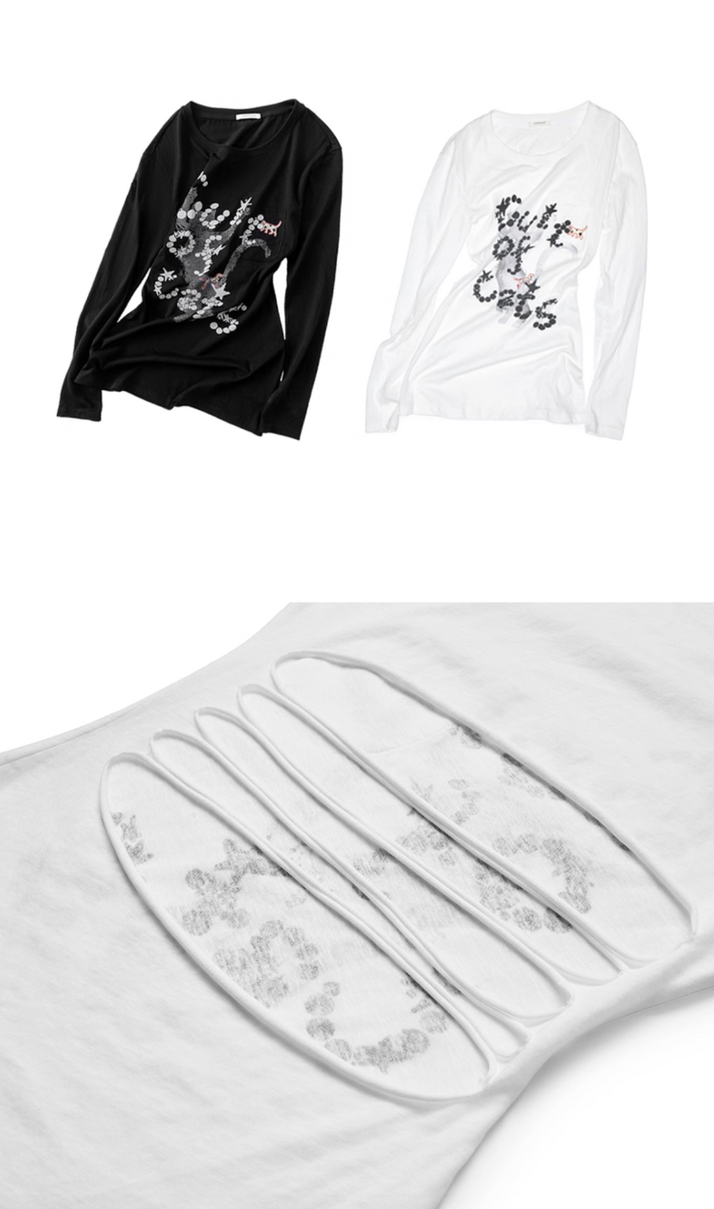 ♱ NYRA プリント オープンバック ホロー Tシャツ ♱ （全2色）