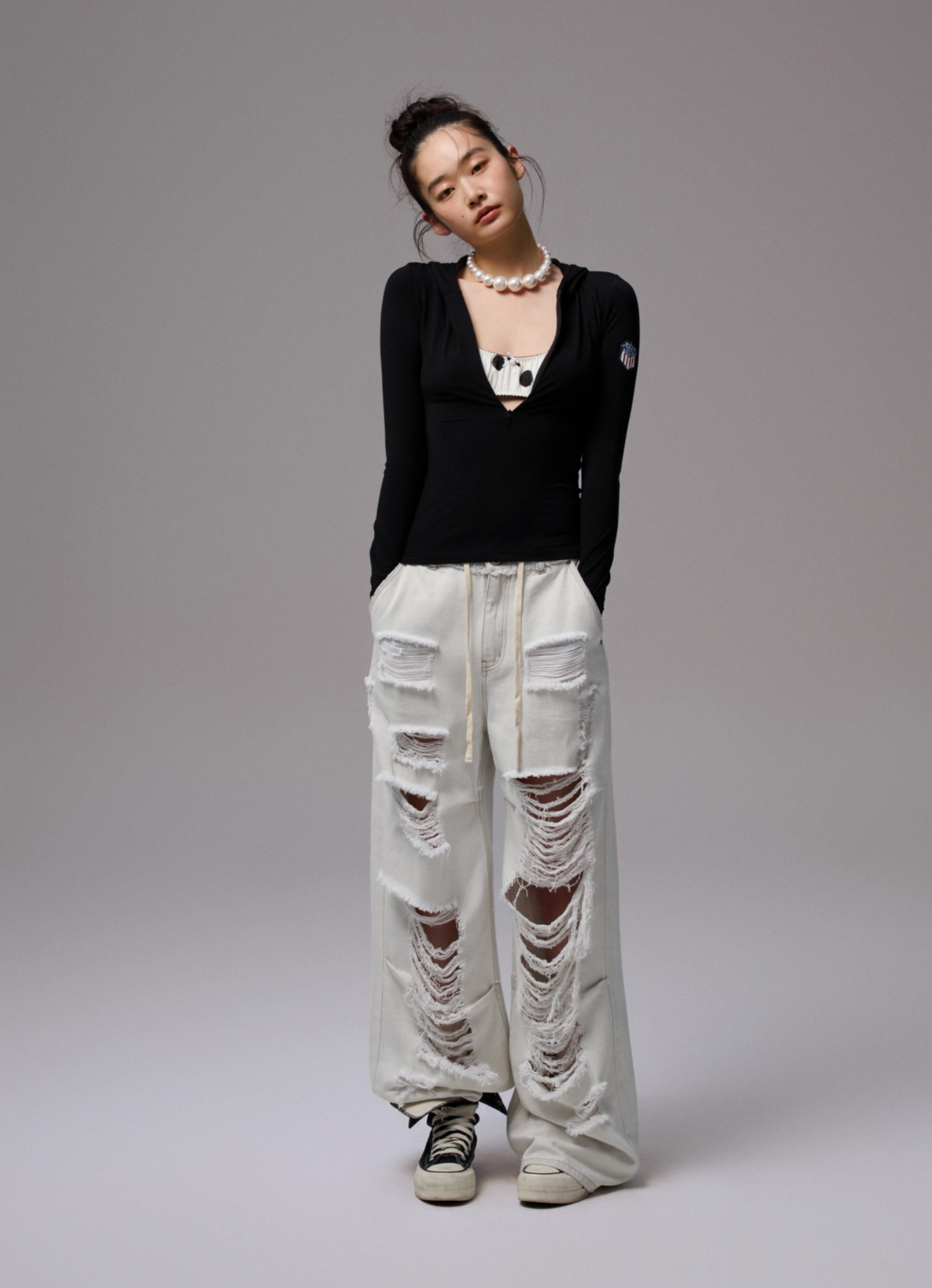 ♱ AZABU フーデッドジップアップTシャツ（全3色）♱