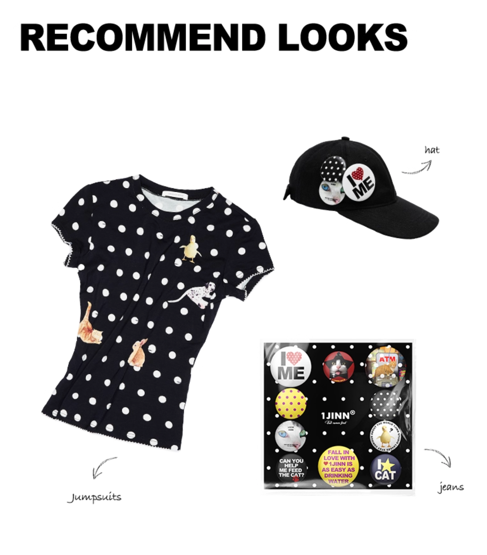 ♱ ネコとイヌ大好き POLKA DOTプリントTシャツ ♱ 3色