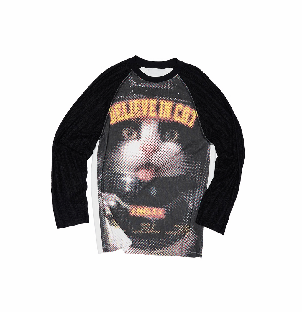 ♱ オートバイ ブラックネコプリント ニットTシャツ ♱