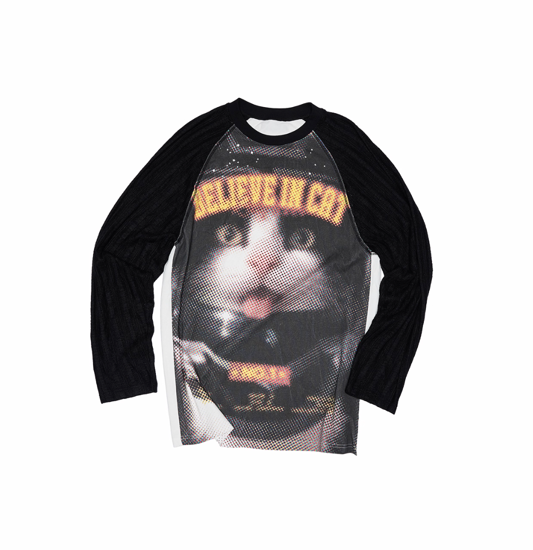 ♱ オートバイ ブラックネコプリント ニットTシャツ ♱