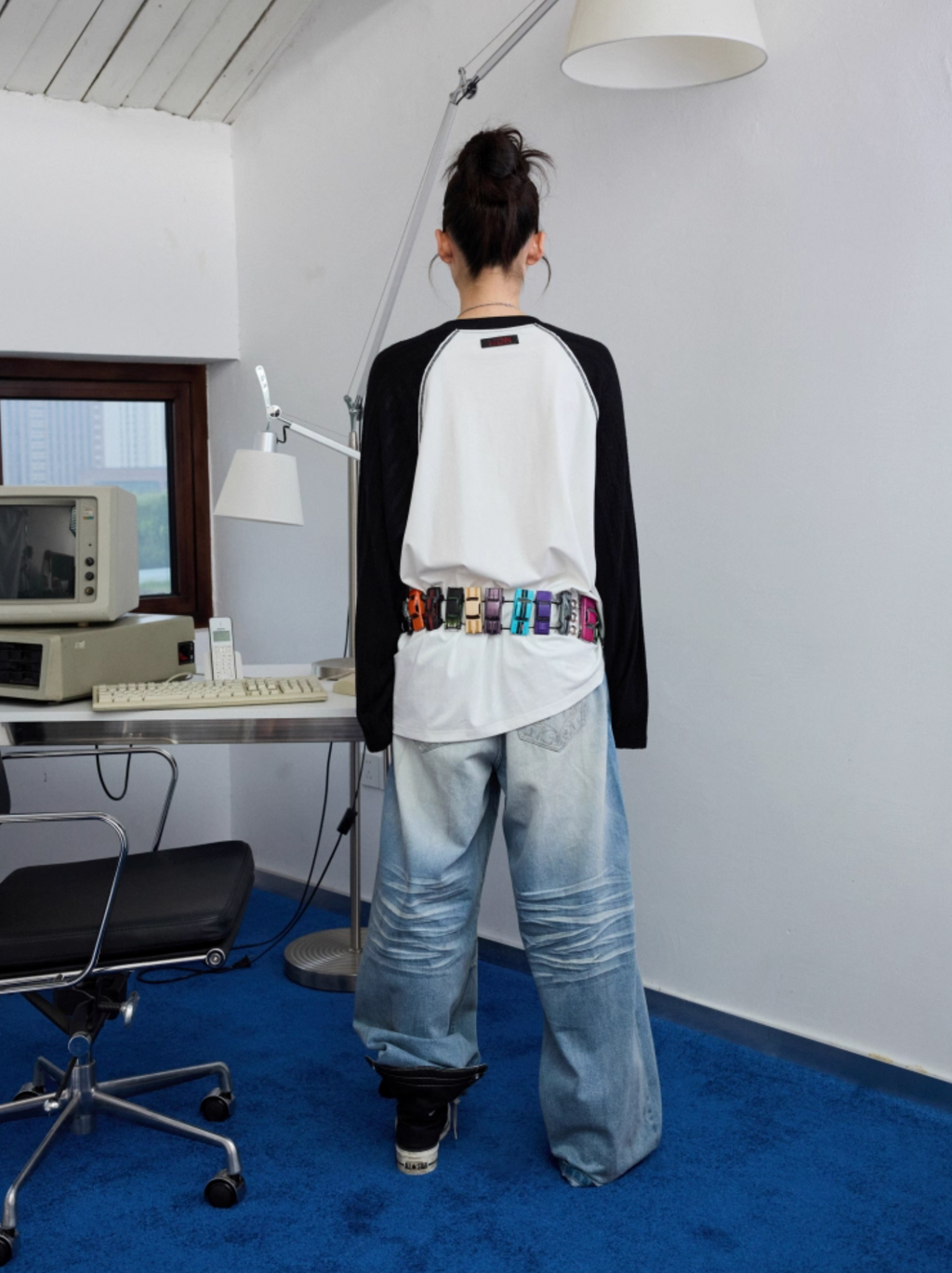♱ オートバイ ブラックネコプリント ニットTシャツ ♱