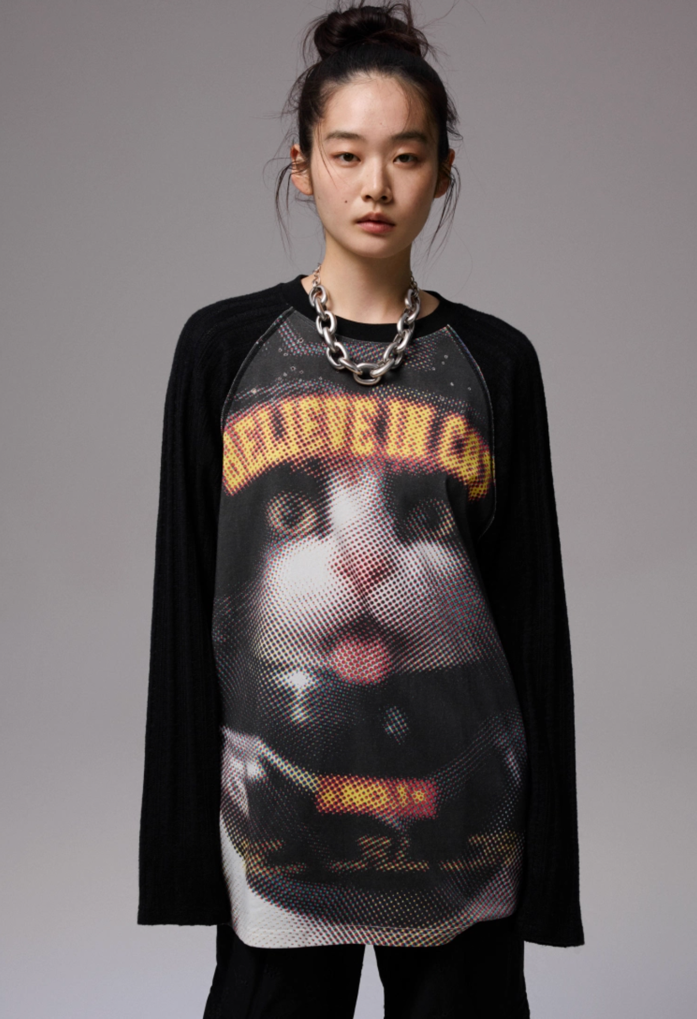 ♱ オートバイ ブラックネコプリント ニットTシャツ ♱