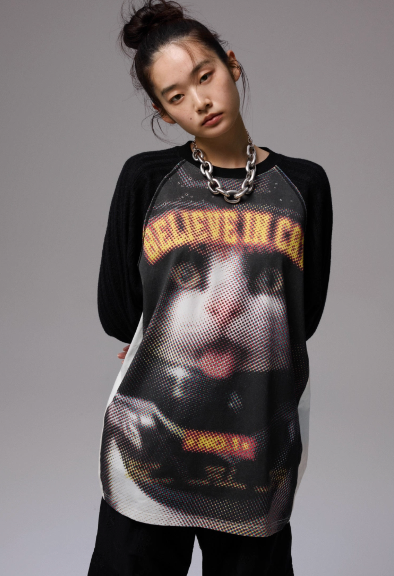 ♱ オートバイ ブラックネコプリント ニットTシャツ ♱