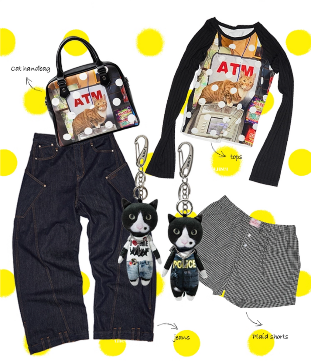 ♱ ポルカドット ATMキャット柄 ロングスリーブTシャツ ♱