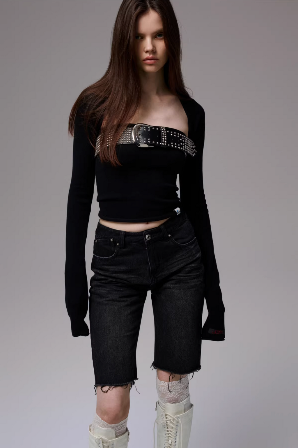 CROPPED LONG-SLEEVE SHRUG -2colors