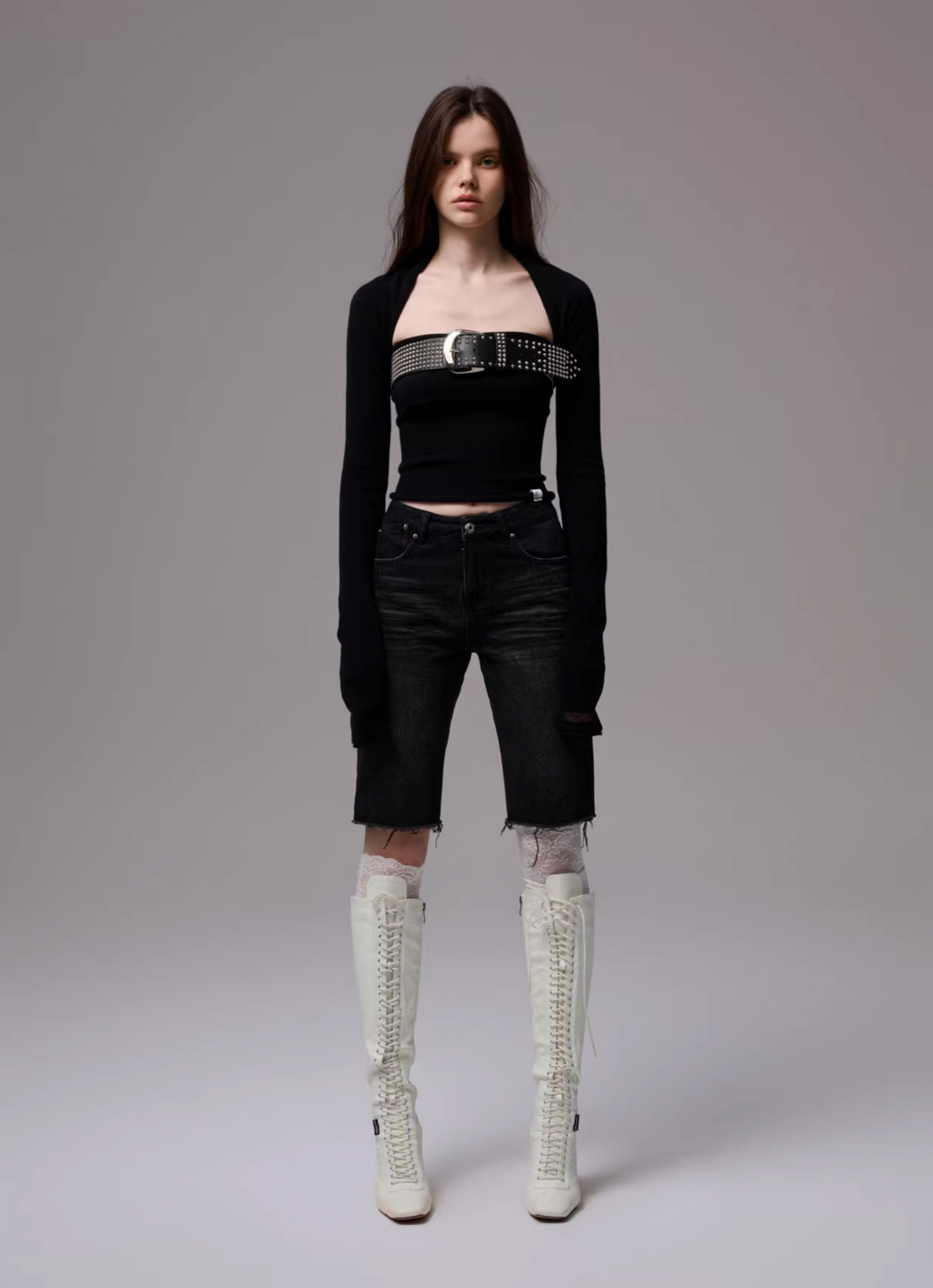 CROPPED LONG-SLEEVE SHRUG -2colors