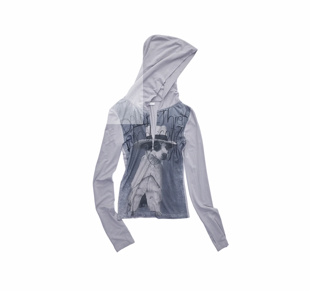 SNAP ZIP-UP HOODED FITTED T-SHIRT - 2colors