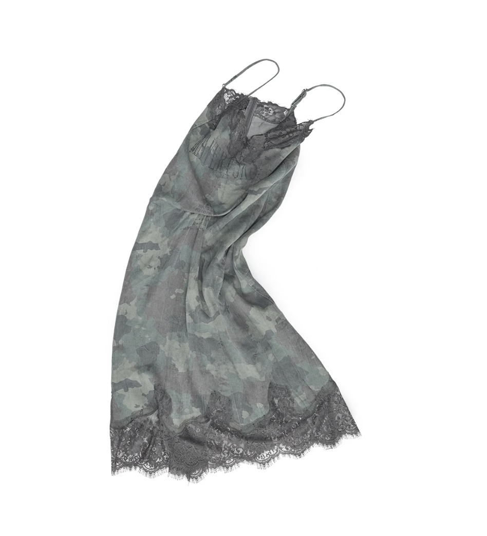 LACE TRIM CAMO SLIP DRESS – 2colors
