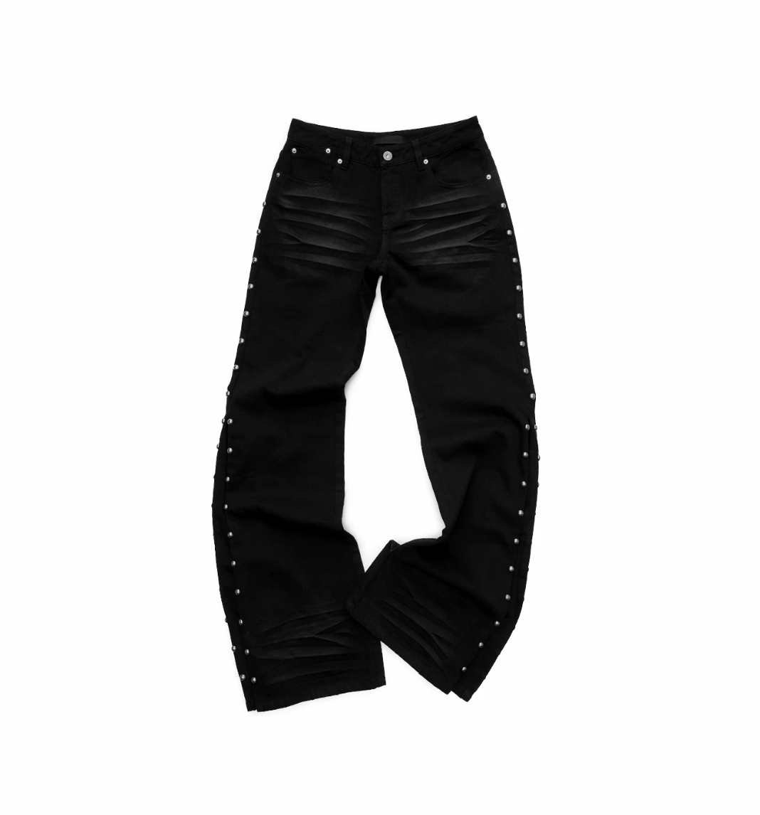 CAT-WHISKER STUDDED FLARED JEANS – 2colors